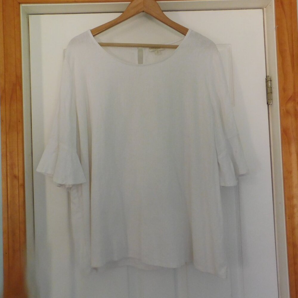 NEW Cynthia Rowley Top Size 1X Ivory‎ Linen Blend Fringe Blouse Boho